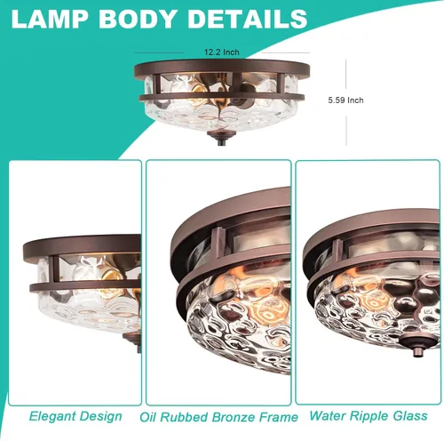 Miniatura 6 de Edwarmlux Lámparas de techo empotradas, lámpara de techo de granja de 2 luces cerca del techo, lámpara de techo industrial para cocina, pasillo