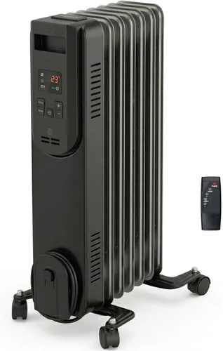 Comfort Zone Calentador de Radiador Lleno de Aceite de 1500W - Calentador de Espacio Eléctrico Portátil con Control Remoto, Pantalla Digital,