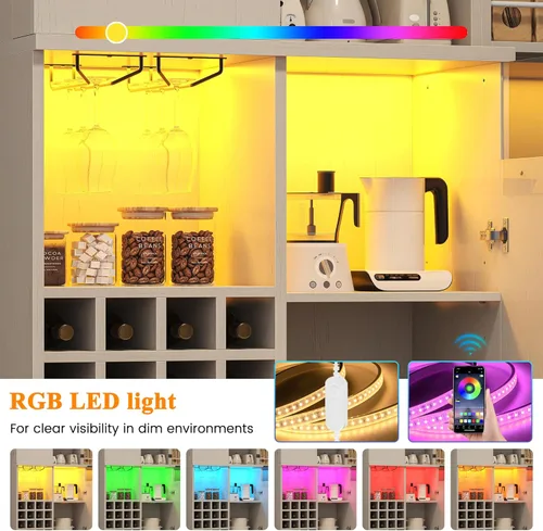 Miniatura 3 de kepptory Gabinete de almacenamiento de despensa de cocina de 72 pulgadas de alto, armario de bar independiente con luz LED RGB, aparador de cocina