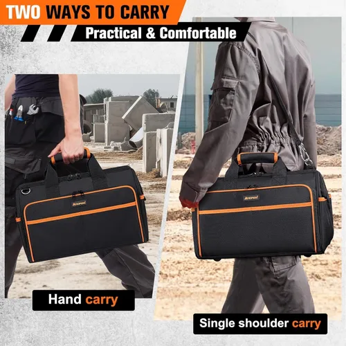 Miniatura 7 de Bolsa de Herramientas Resistente de 17.3 Pulgadas, Bolsas de Herramientas Grandes de 26 Bolsillos para Hombres y Mujeres con Correa de Hombro