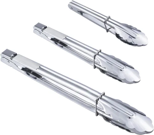 HINMAY Juego de pinzas de cocina de acero inoxidable, pinzas de cocina de metal (7, 9, 12 pulgadas, 3 piezas)