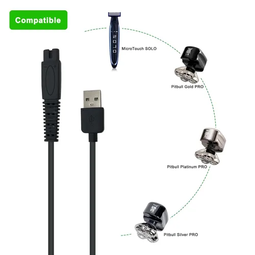 Miniatura 2 de MicroTouch Solo Razor - Cargador de repuesto para afeitadora de calavera Pitbull/Palm/Plata, accesorios de cable de alimentación USB y cepillo