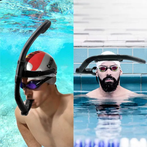 Miniatura 6 de Función de rotación Snorkel de natación para entrenamiento Natación Snorkel delantero Natación Entrenamiento Nadador Buceo Buceo Buceo Cómodo Negro