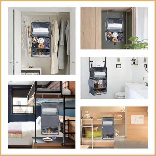 Miniatura 7 de Surblue Estantes colgantes, bolsa de almacenamiento de viaje, cubo de embalaje de compresión para maleta plegable con capa de extensión de gran