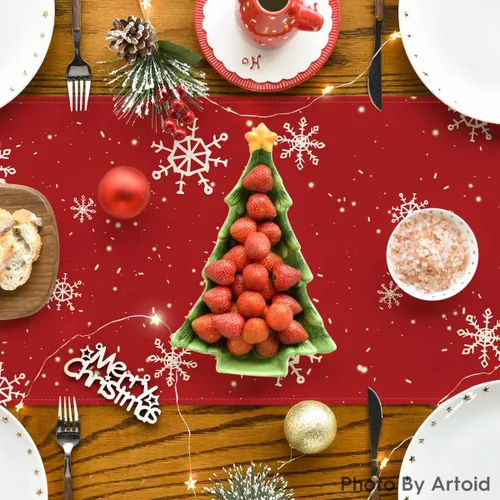Miniatura 4 de Artoid Mode Camino de Mesa de Invierno Rojo Muñeco de Nieve Copo de Nieve Let it Snow, Decoración de Mesa de Cocina Comedor de Temporada Navideña