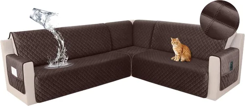Miniatura 53 de HDCAXKJ Funda seccional de esquina impermeable para sofá de terciopelo en forma de L, fundas para sofá para mascotas, perros, suaves, resistentes