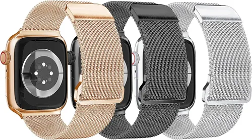 Miniatura 8 de Paquete de 3 correas compatibles con Apple Watch para mujeres de 1.496 in 1.575 in 1.614 in 1.654 in 1.732 in 1.772 in 1.811 in 1.929 in, acero