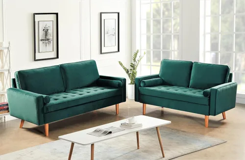Miniatura 15 de Container Furniture - Sofá de piel sintética para la sala de estar moderna con cojines extraíbles y patas de madera maciza, sofá estilo lujoso