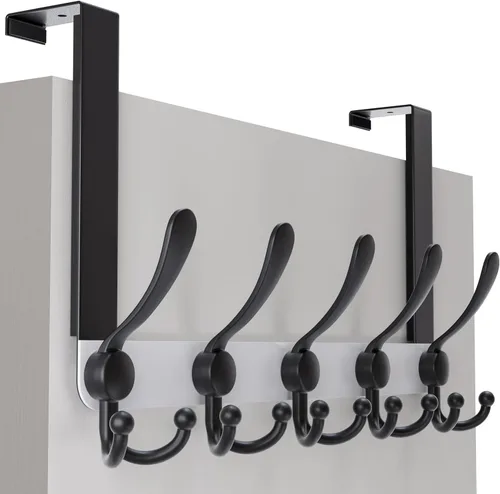Miniatura 13 de SKOLOO Gancho sobre la puerta - para puertas de hasta 1-3/4' de espesor, colgador de puerta de metal con 5 ganchos triples, colgador sobre la puerta