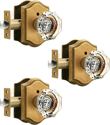 Miniatura 16 de Gobrico Paquete de 3 pomos de puerta de cristal transparente, manijas de puerta de cama/baño, función de privacidad, perilla interior de vidrio