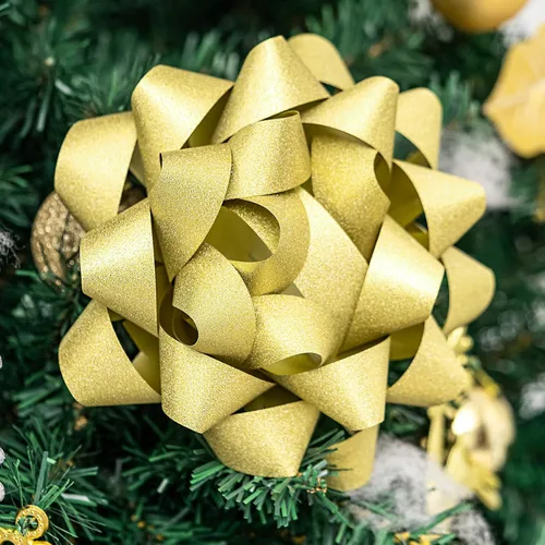 Miniatura 4 de LeZakaa Lazo de regalo con purpurina de 8 pulgadas, lazo de regalo autoadhesivo dorado para cumpleaños, Navidad, boda, vacaciones (1 unidad)