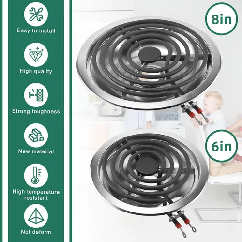 Miniatura 4 de Sartenes de goteo para quemador de plata 316048414 (6 pulgadas) 316048413 (8 pulgadas) y repuesto para quemador de estufa eléctrica MP15YA