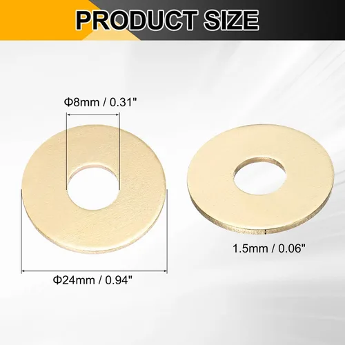 Miniatura 2 de uxcell 20 piezas M8 Arandela plana de latón, arandelas de sello de metal de 24 mm de diámetro interior x 8 mm de diámetro exterior x 1,5 mm