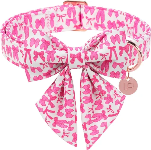Miniatura 34 de Collar para perro con pajarita, Collar de algodón con pajarita para cachorro, Collar para perro azul para niña o niño con hebilla de metal duradera