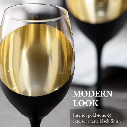 Miniatura 4 de MyGift Juego de 4 Copas de Vino, Copas de Vino Tinto de 14oz, Cristalería Moderna Negro Mate y Dorado, Elegantes Copas de Bar para Bodas, Fiestas