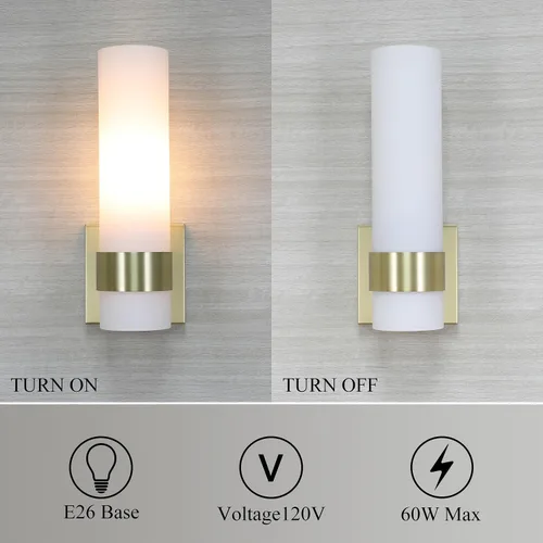 Miniatura 6 de XiNBEi Lighting XB-W1185-SB - Aplique de pared ADA, lámpara de tocador de baño vintage con tubo de vidrio acabado de latón satinado para cocina