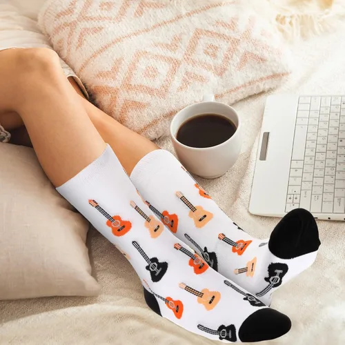Miniatura 5 de 4 pares de calcetines de vestir musicales para hombre, calcetines de guitarra, calcetines novedosos, amantes de la música, día de San Valentín