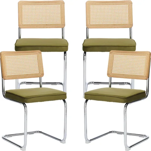 Miniatura 15 de ODUSE-DAILY Black Modern Rattan Dining Chairs Set of 4, Linen Fabric Upholstered Kitchen & Dining Room Chairs Set of 4, Sillas de Comedor, Cane