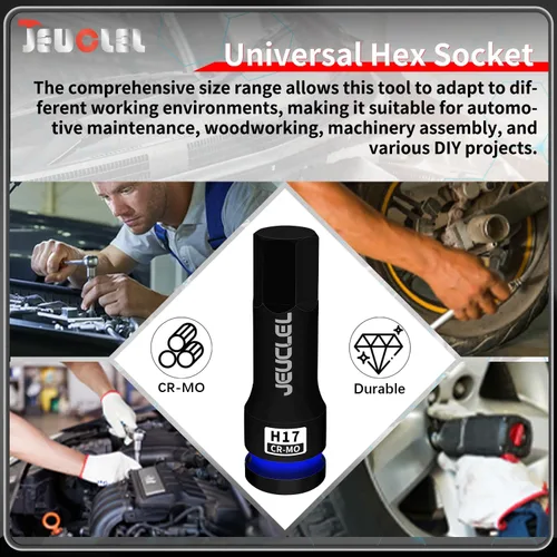 Miniatura 4 de Enchufe de punta de impacto hexagonal de 0.669 in, H17 1/2 pulgadas, adaptador de destornillador hexagonal de acero Cr-Mo para llaves de trinquete
