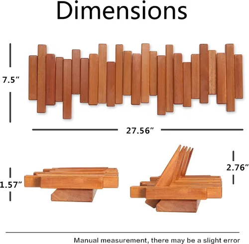 Miniatura 6 de Perchero de madera para colgar en la pared, varios estantes sólidos hechos a mano de madera de cerezo natural con 7 ganchos modernos abatibles