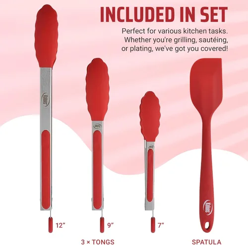 Miniatura 2 de Kaluns Pinzas de Cocina para Cocinar a la Parrilla Juego de 4, Pinzas para Parrilla BBQ con Punta de Silicona Acero Inoxidable Resistente al Calor