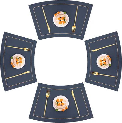 Juego de 6 manteles individuales para mesa redonda, lavables, resistentes al calor, PVC, de doble cara, color azul, 6 unidades