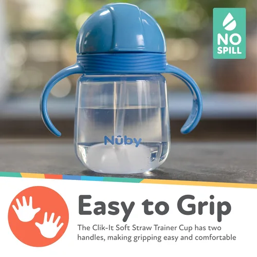 Miniatura 3 de Nuby No-Spill Clik-it - Vaso de silicona para niños pequeños (paquete de 2) de 8 onzas, vaso para sorber con pajilla con peso 360 para niños de 1