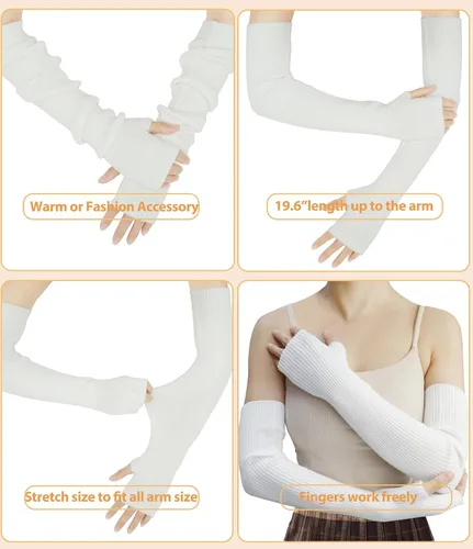 Miniatura 65 de Guantes cálidos de cachemira de brazo largo para mujer, guantes de invierno acogedores sin dedos, calentadores de brazos suaves, gran regalo