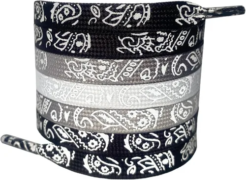 Meow Love Cordones reflectantes degradados, flores de anacardo coloridas estampadas, cordones anchos y planos.