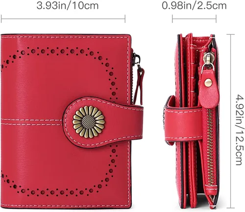 Miniatura 135 de SENDEFN - Billetera pequeña de piel auténtica para mujer, diseño plegable con ventana para tarjeta de identificación