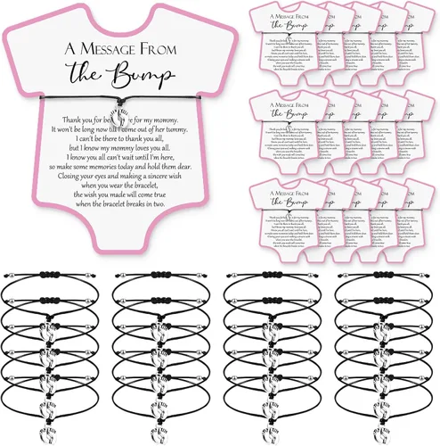 Miniatura 8 de Henoyso Juego de 25 pulseras de baby shower para invitados, niños y niñas, regalos de fiesta con mensaje ajustable de The Bump Card, pulseras de Azul