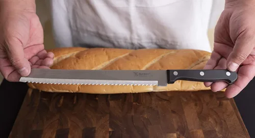Miniatura 7 de Cuchillo de pan dentado de 10 pulgadas, hoja de acero inoxidable de alta calidad con borde ondulado, mango de espiga completa, cuchillo afilado