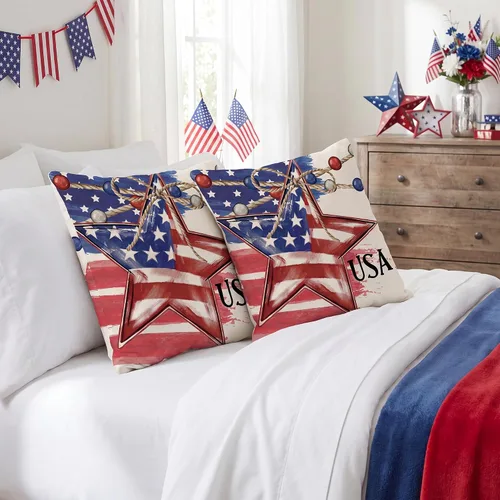Miniatura 6 de FUTBU Juego de 2 fundas de almohada del 4 de julio de 16 x 16 pulgadas, decoración patriótica de estrellas americanas para decoración al aire libre
