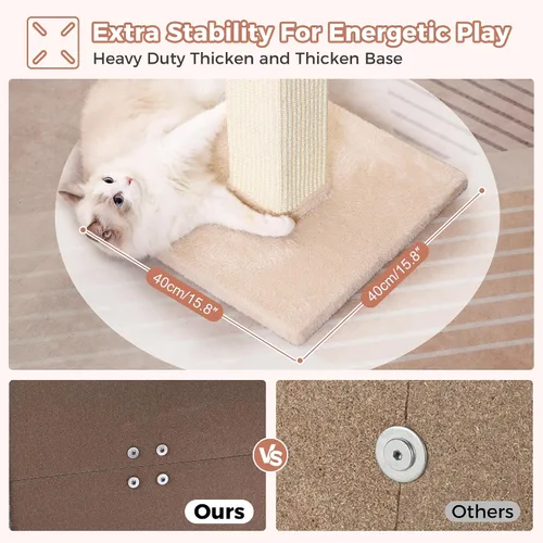 Miniatura 4 de Poste rascador grande para gatos con base resistente, poste rascador cuadrado resistente de sisal de 33 pulgadas y 2 bolas interactivas para colgar