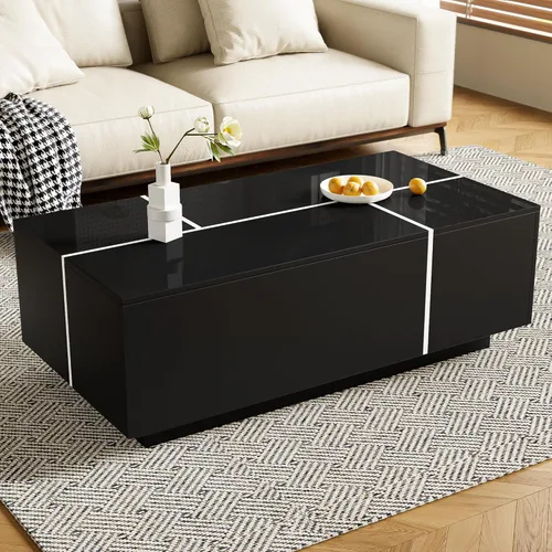 Miniatura 3 de Merax Mesa auxiliar, mesa auxiliar extensible con 2 espacios de almacenamiento ocultos y 2 cajones, mesa central multifuncional con acabado