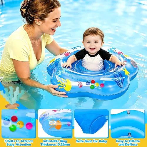 Miniatura 3 de 25.6" Inflatable Baby Pool Float for 6-36 Months Double Air Anti-Flip Safety Baby Swimming Float Toddler Swim Trainer Water Toys, Infant Swim