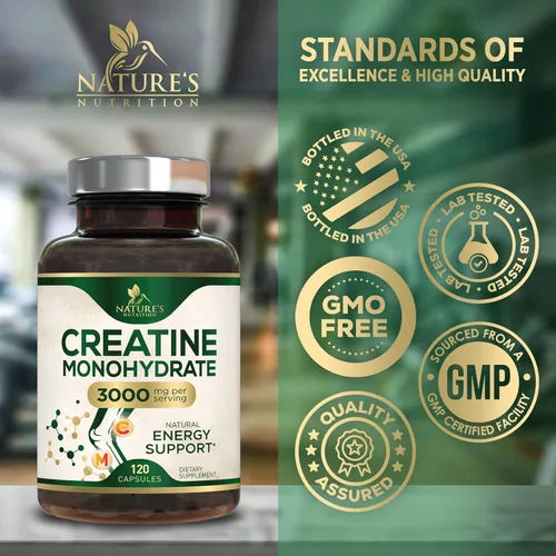 Miniatura 4 de Monohidrato de creatina 3000 mg por porción - Cápsulas de creatina en polvo micronizado - Apoya el músculo magro, la fuerza, la energía