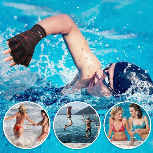 Miniatura 7 de TAGVO Guantes acuáticos de natación, guantes acuáticos para ayudar a la resistencia de la parte superior del cuerpo, guantes de natación con malla
