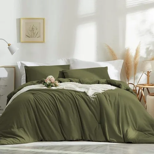 Miniatura 2 de INDACORIFY Juego de funda de edredón de algodón verde oliva con cierre de cremallera, lujoso y acogedor juego de ropa de cama de algodón suave 100%