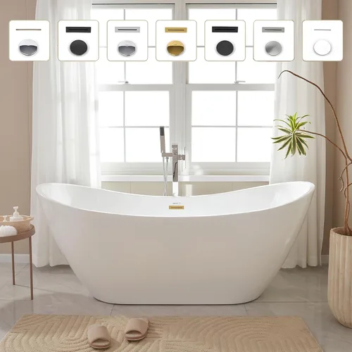 Miniatura 9 de Vanity Art Bañera independiente de 71 pulgadas Bañera independiente con diseño contemporáneo para remojar y bañarse, desbordamiento y drenaje