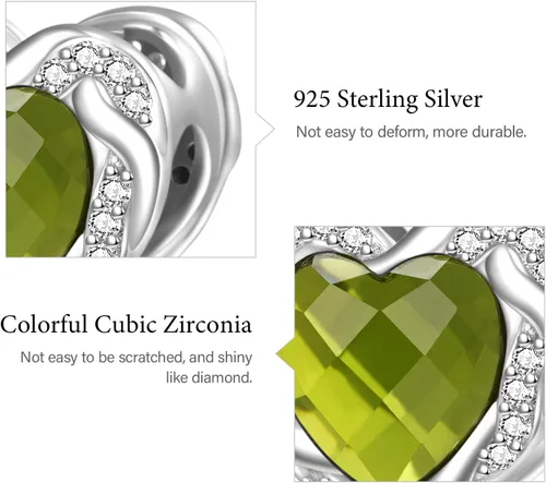 Miniatura 5 de GNOCE Dijes de piedra natal en forma de corazón para pulsera de plata de ley 925 para cumpleaños, día de la madre, regalo para mujer