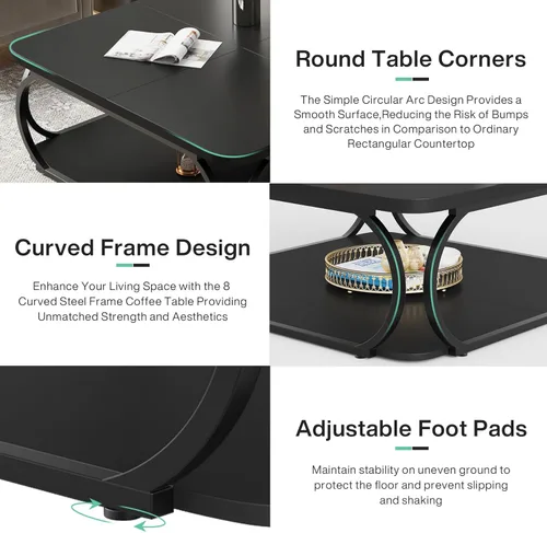 Miniatura 7 de Tribesigns Square Coffee Table with Open Storage Shelf for Living Room, 39 Inch Large Wood Center Table 2 Tier Low Coffee Tables Farmhouse Tea Table