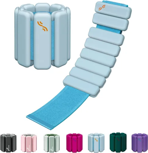 Miniatura 19 de Sportneer Pesas de muñeca y tobillo para mujeres y hombres, 1 par (1 libra/2 libras cada uno), pulsera con peso ajustable de silicona para yoga