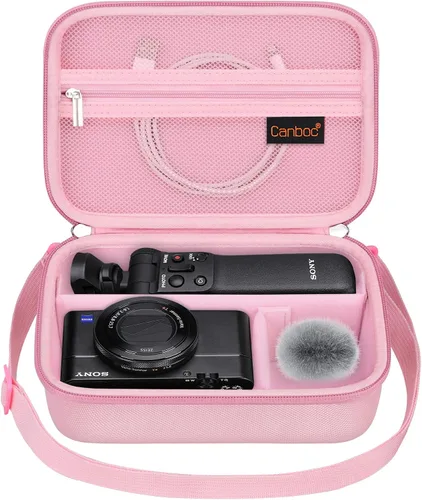Canboc Funda Portadora para Cámara Sony ZV-1F/ ZV-1/ ZV-1II Vlog Cámara Digital y Kit de Accesorios Vlogger Trípode, Bolsa de Almacenamiento de Rosa