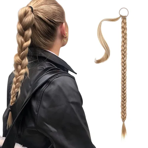 Miniatura 39 de SEIKEA - Extensión de cola de caballo trenzada larga mejorada con banda elástica lisa y mechón trenzado envolvente, color negro, 20 pulgadas
