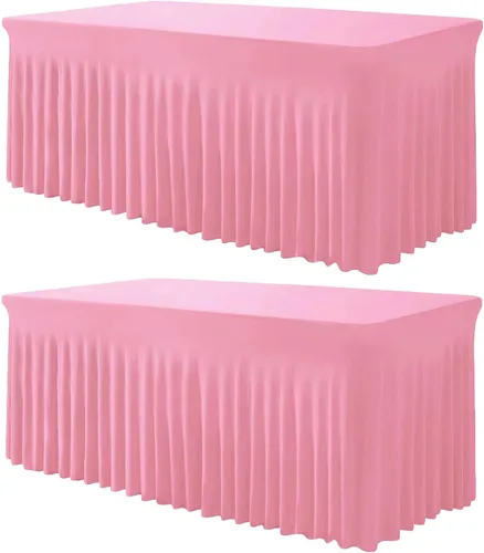 Miniatura 11 de TC27 - Mantel rectangular ajustable de elastano de 4 pies con falda plisada, sin arrugas, mantel rectangular para fiestas, bodas, banquetes