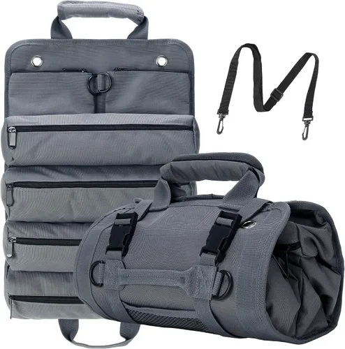 Miniatura 10 de Bolsa enrollable para herramientas, organizador de bolsa de herramientas, bolsas de almacenamiento enrollables con 6 bolsillos con cremallera y Negro