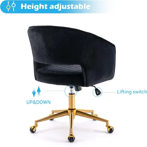 Miniatura 3 de Silla de oficina para el hogar, silla giratoria de terciopelo para escritorio, sillón de acento tapizado, sillas modernas capitoneadas con base Negro
