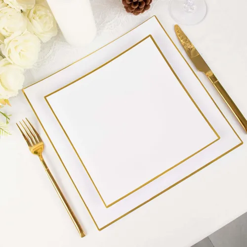 Miniatura 12 de Efavormart - Paquete de 10 platos llanos cuadrados de plástico duro cóncavo de 8 pulgadas, platos desechables para fiestas