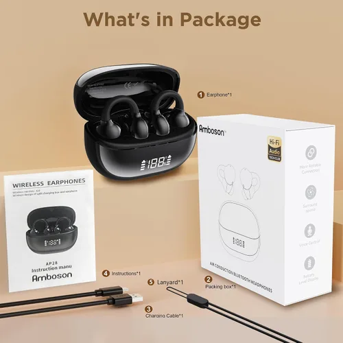 Miniatura 9 de Auriculares inalámbricos 2026, Bluetooth 6.0, diseño de clip de oreja abierta para un uso cómodo y seguro, duración de la batería de 50 horas